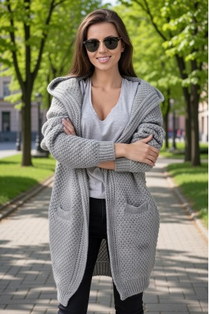 Kardigan damski oversize z kieszeniami kolor szary