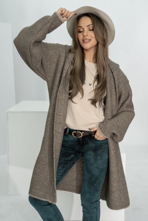 Kardigan oversize z kapturem stylizacja damska